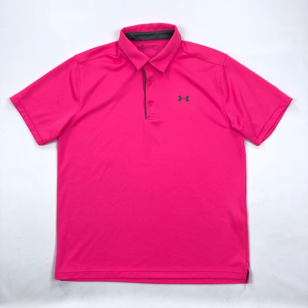 Under Armour Mens HeatGear Polo Shirt Pink XL Short Sleeve Tech